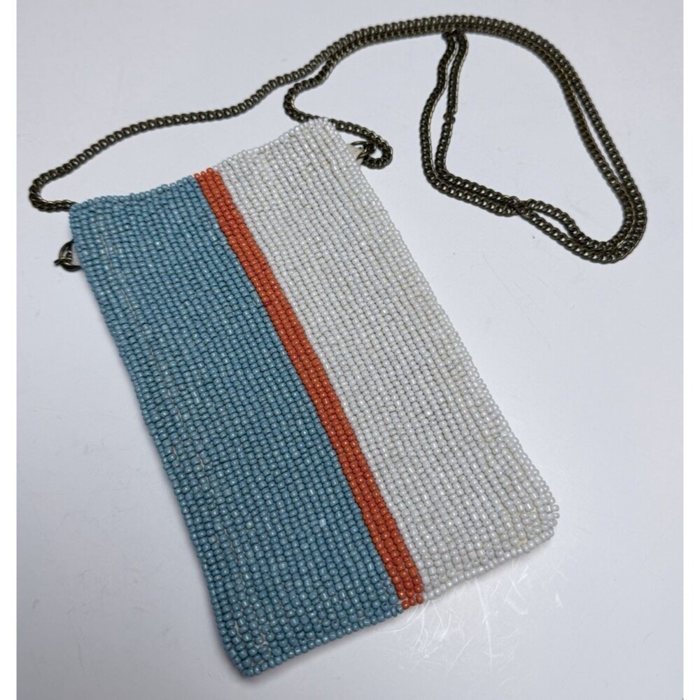 INK + ALLOY Beaded Crossbody Bag Phone Pouch Blue Orange White Seed Bead Chain